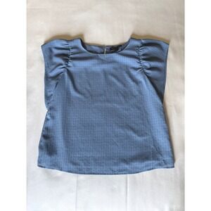 Banana Republic Womens Blue Grid Flutter Sleeve Blouse Top Medium Lined Keyhole